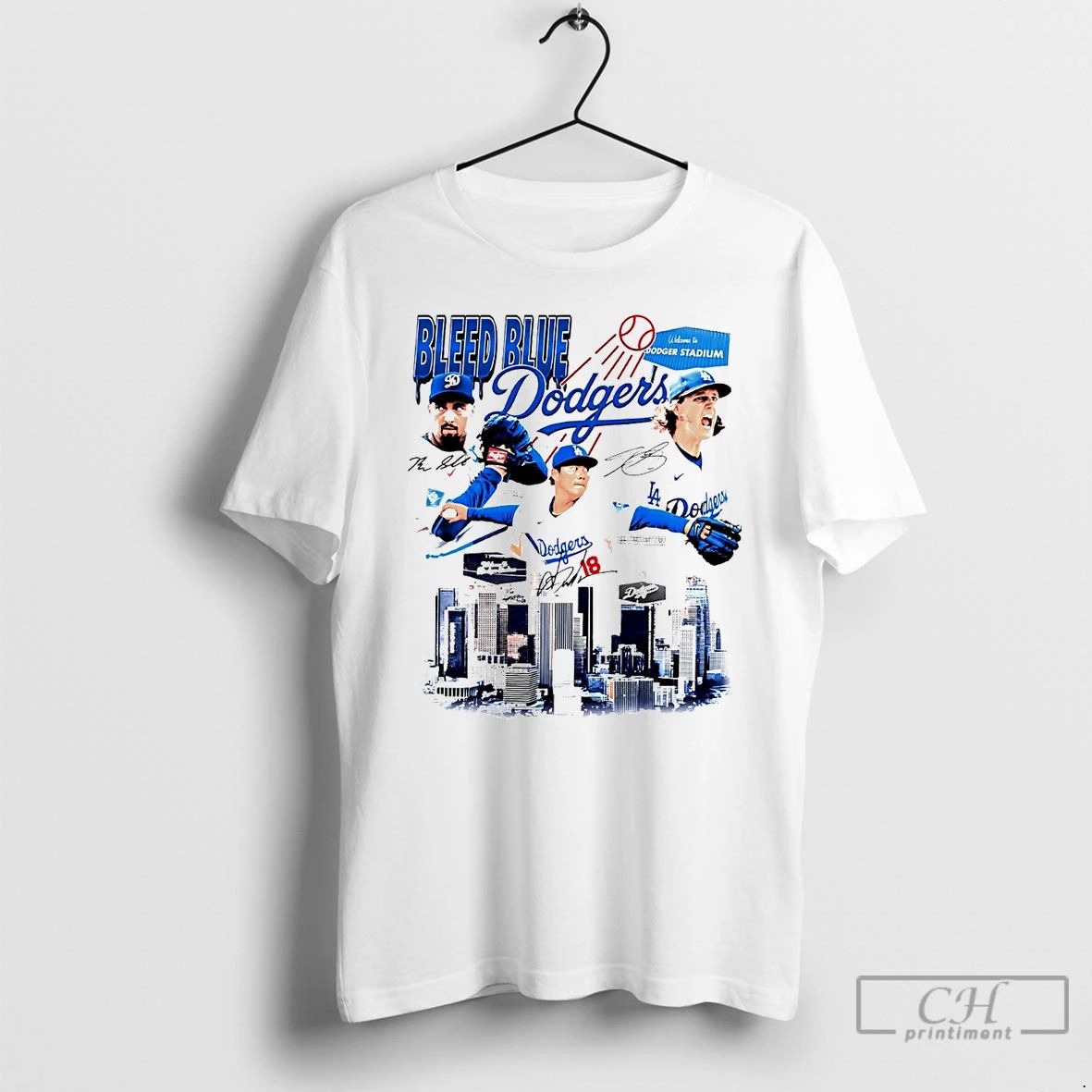 Classic Los Angeles Dodgers Players Bleed Blue Stadium Signatures T Shirts Unisex