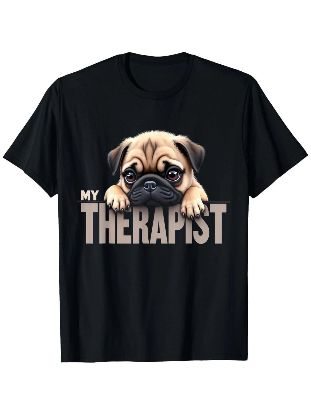 Funny Pug Dog My Therapist Graphic - 100% Unisex Casual Tee with Cute Unisex