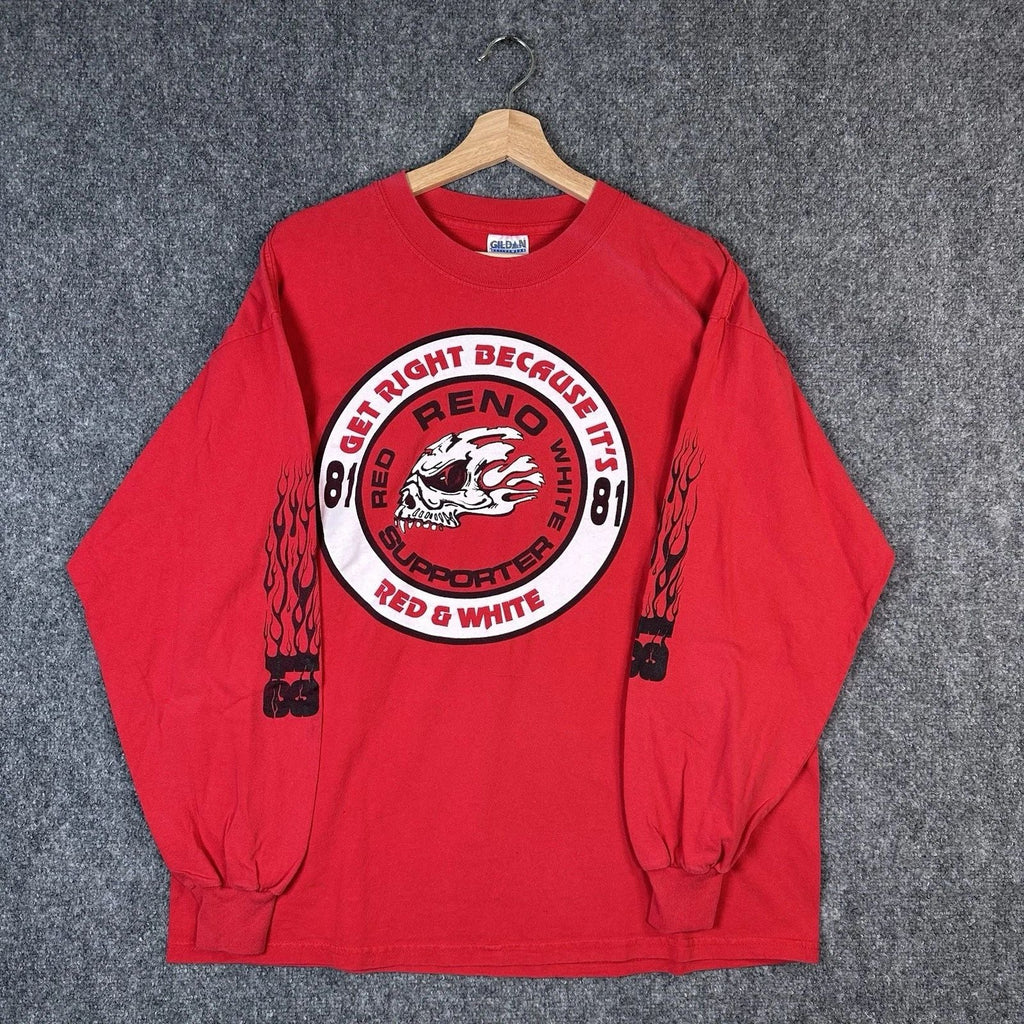 Vintage Hell’s Angels 81 Flames Long Sleeve Shirt Support Red & White Reno XL Unisex