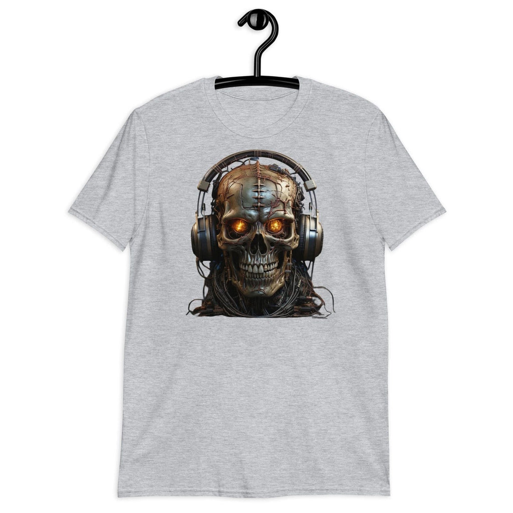 Cyborg Skull with Headset Graphic Print Futuristic Men's Tee Unisex