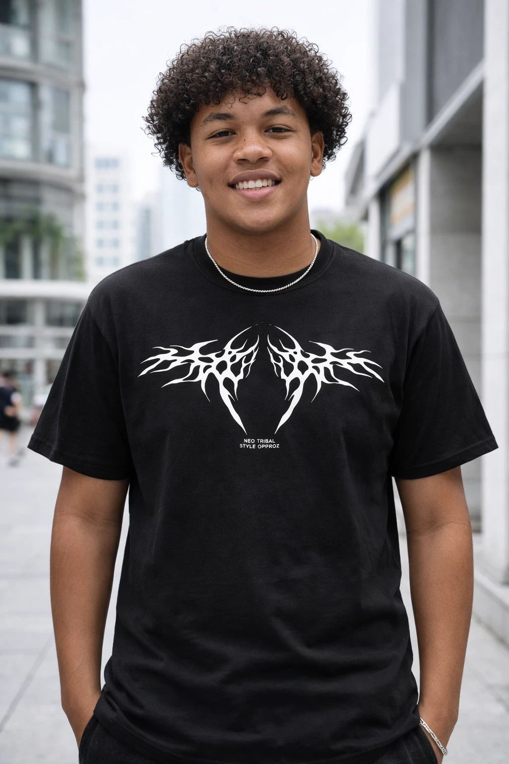 Neo Tribal Graphic Black Abstract Wing Design Streetwear Aesthetic Unisex