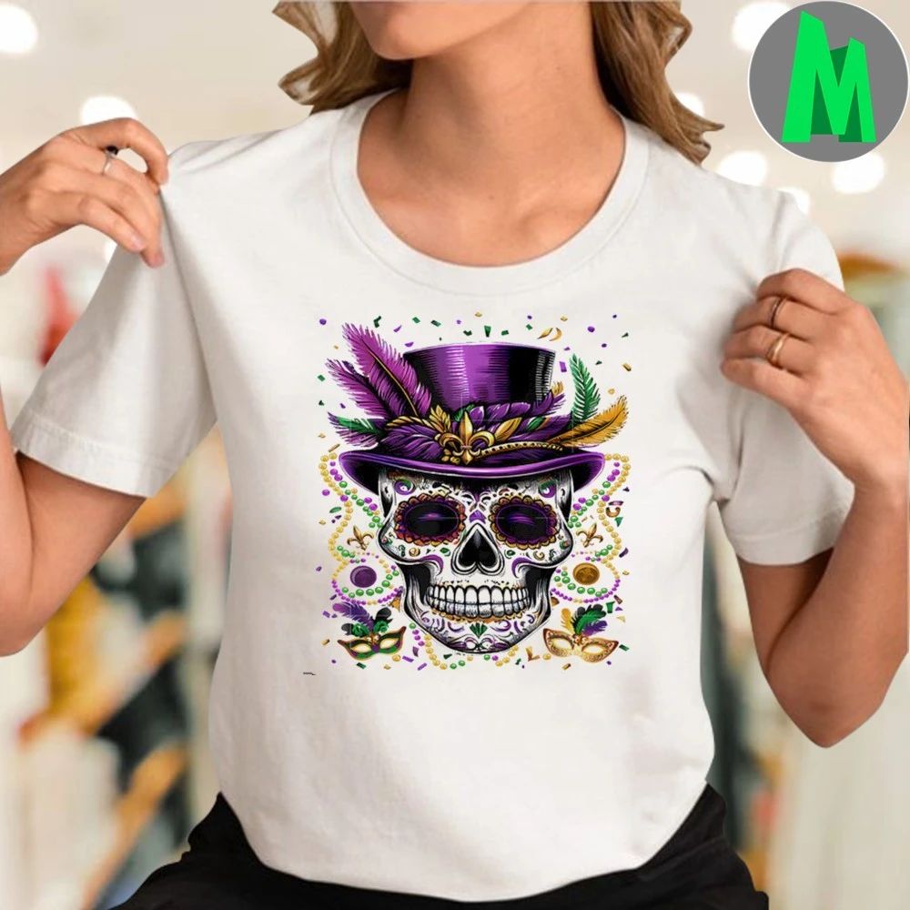 Mardi Gras Skull Top Hat Beads Mask New Orleans Louisiana Shirts Unisex