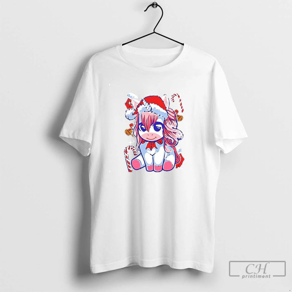 Classic Cute Unicorn Candy Cane Christmas T Shirts Unisex