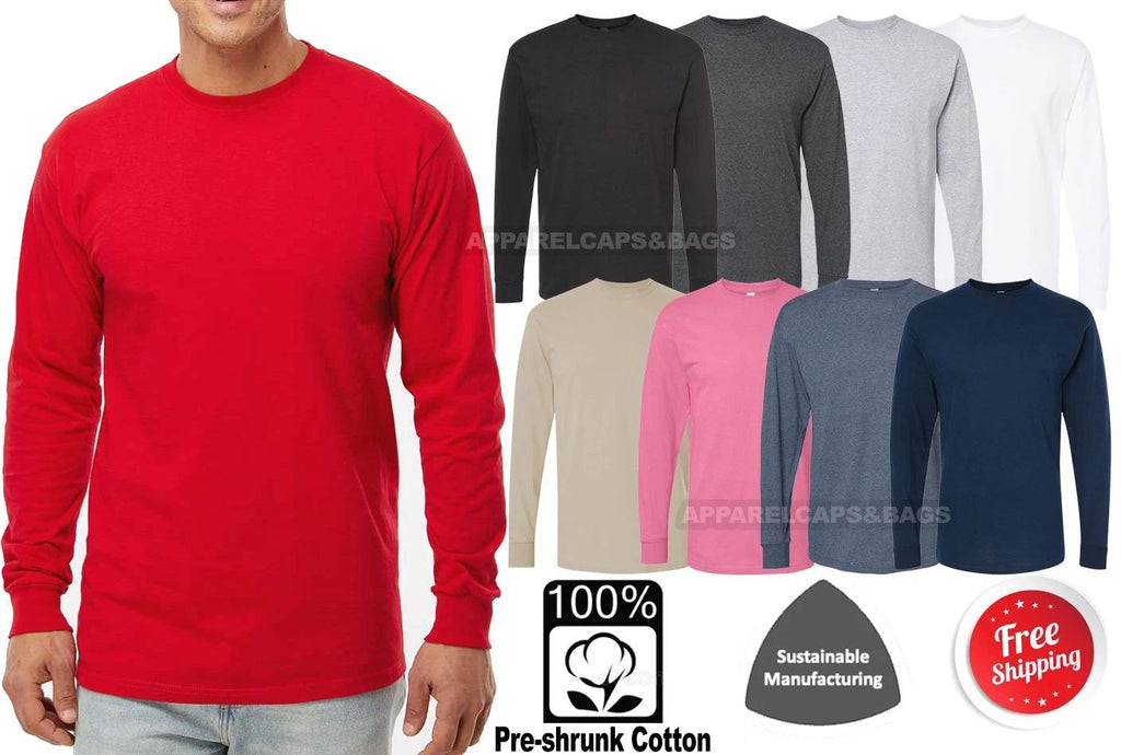 Mens Soft Touch Tee PRE-SHRUNK Cotton Long Sleeve Sizes XS-3XL NEW! Unisex