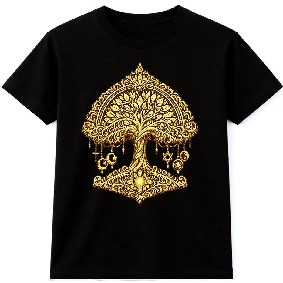 Tree Of Life T Shirt Gold Ornate Mandala Graphic Tee Sacred Geometry Style Unisex