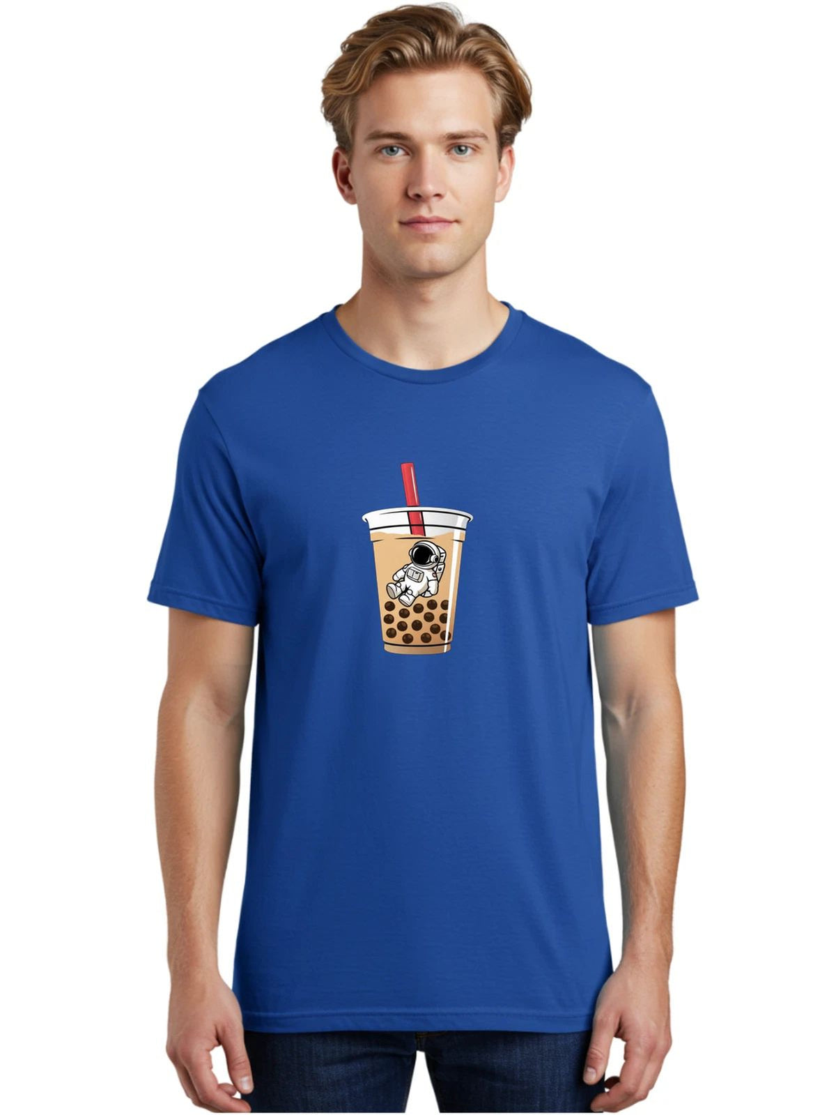 Bubble-Tea-Astronaut-1 Mens Graphic Tee, 100% Cotton, Casual Summer Wear Unisex