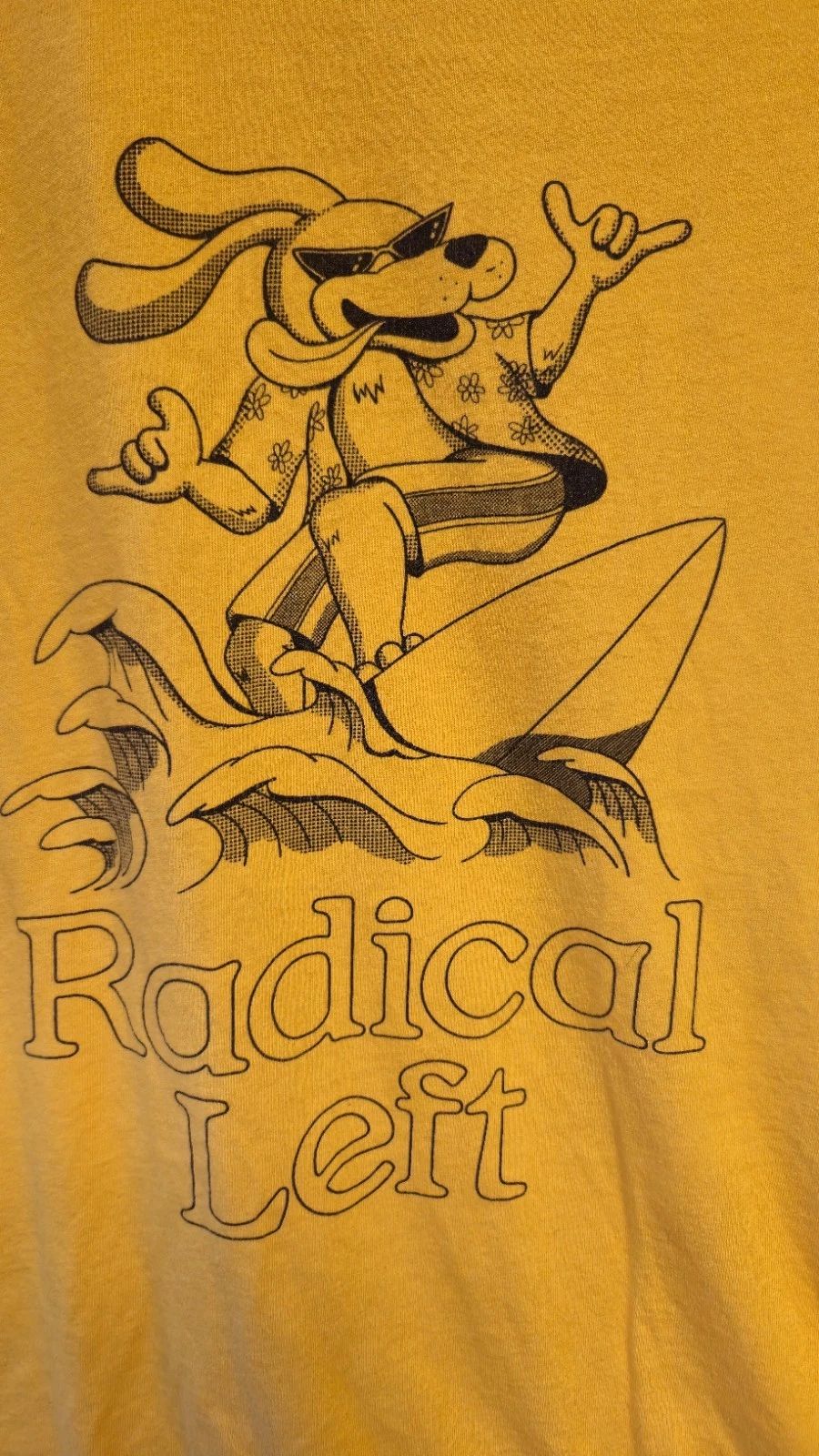 Yellow "Radical Left" Surfing Waves Graphic Unisex Size XL Unisex