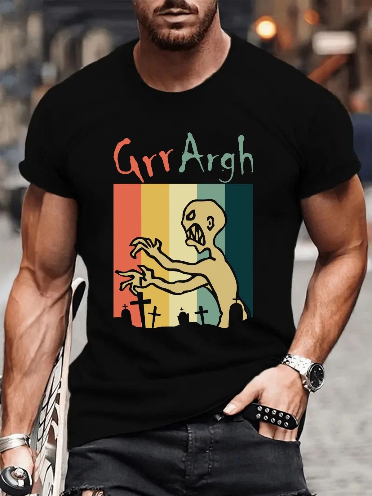 Grr Argh Zombie Vintage Buffy Inspired Halloween Retro Horror Tee Top Unisex