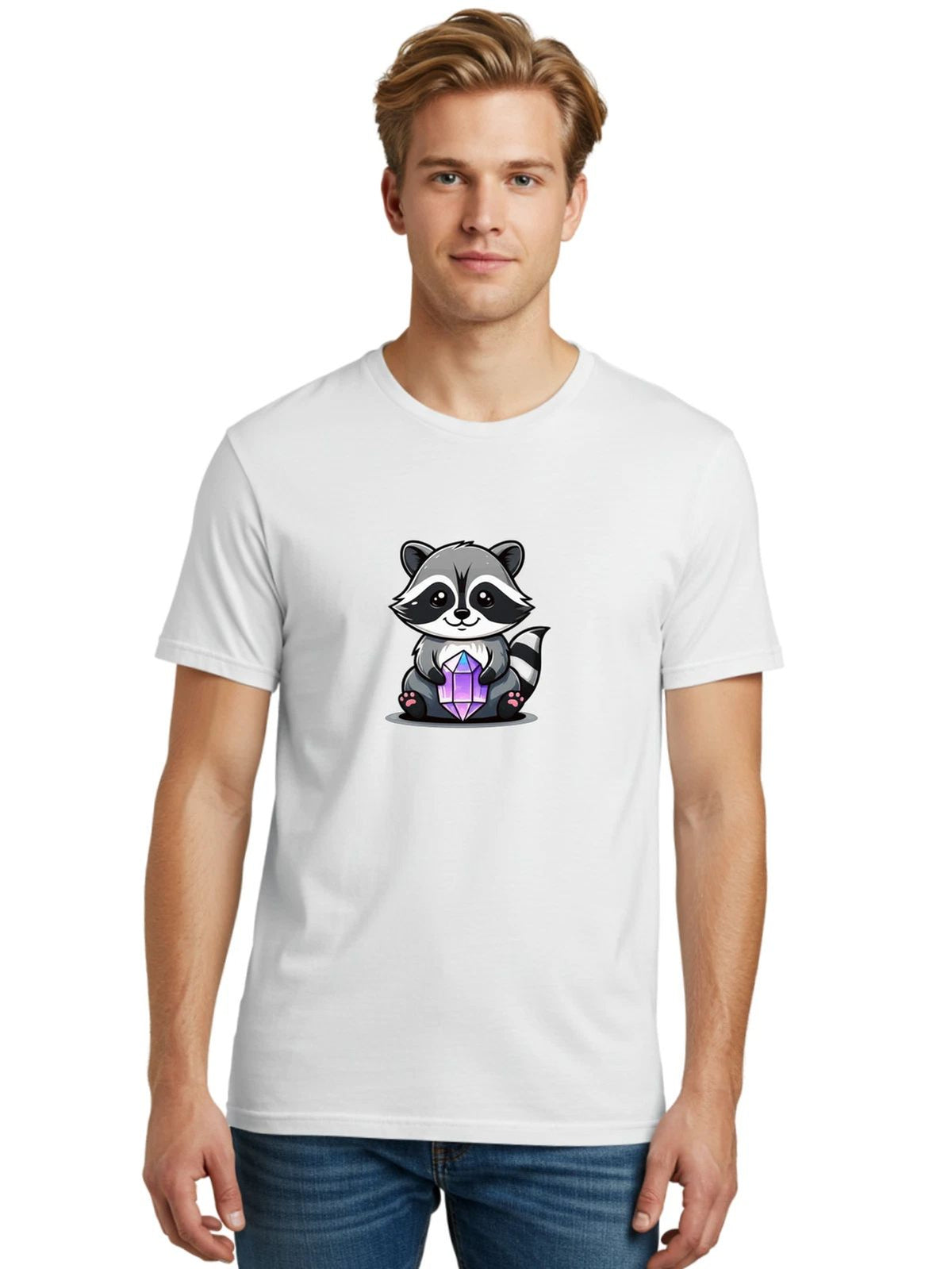 Raccoon-With-Crystal Mens Graphic Tee, 100% Cotton, Casual Summer Wear Unisex