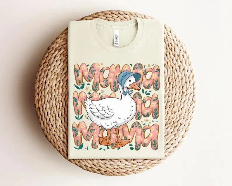 Floral Mama Goose Comfort Tee Mom Mother Cute Gift Unisex