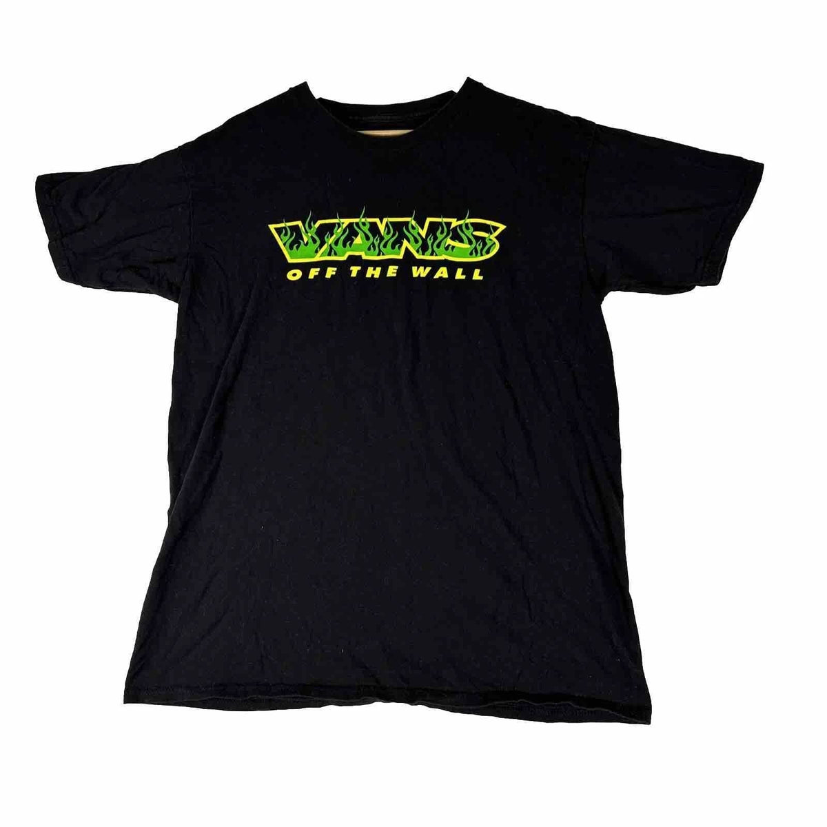 Y2K Vans Off The Wall Mens L Graphic Flaming Logo Black Skateboard Unisex