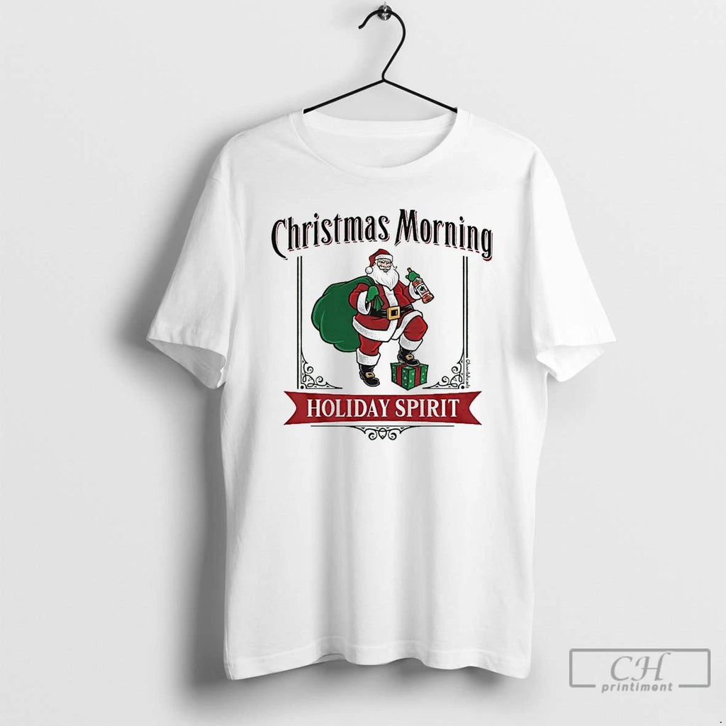 Classic Christmas Morning Holiday Spirit Label Santa Claus T Shirts Unisex