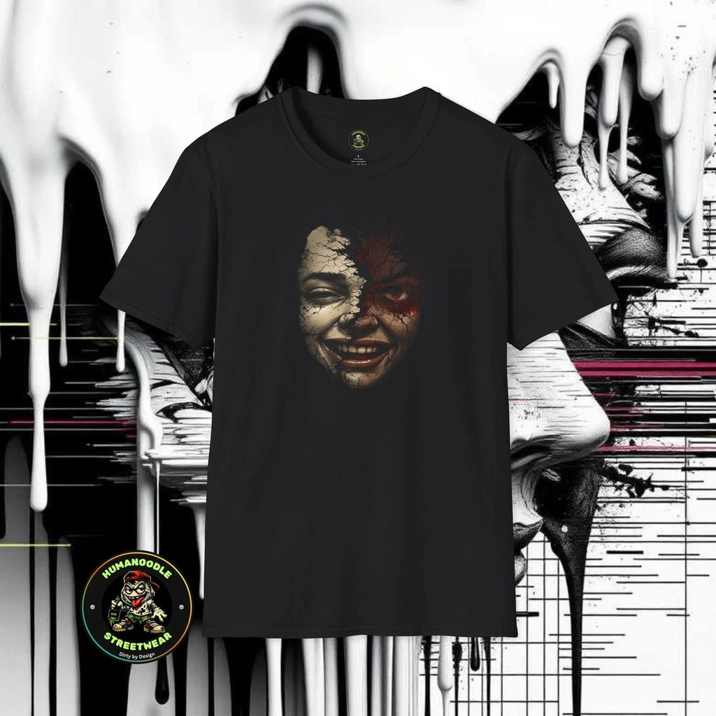 Split Face Smiling Creepy Portrait | Grunge Horror Art Unisex