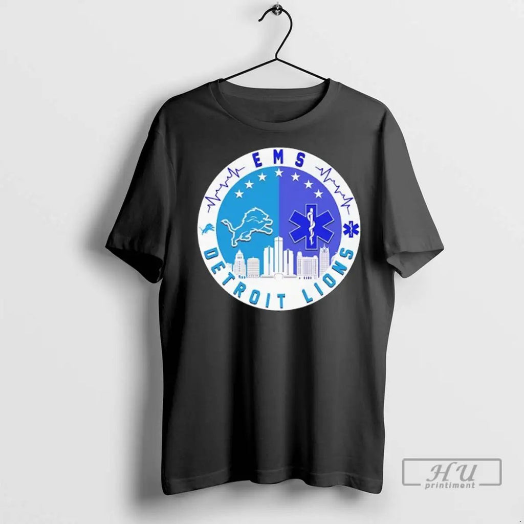 Officials Ems X Detroit Lions City Skyline Circle Logo T Shirts Unisex