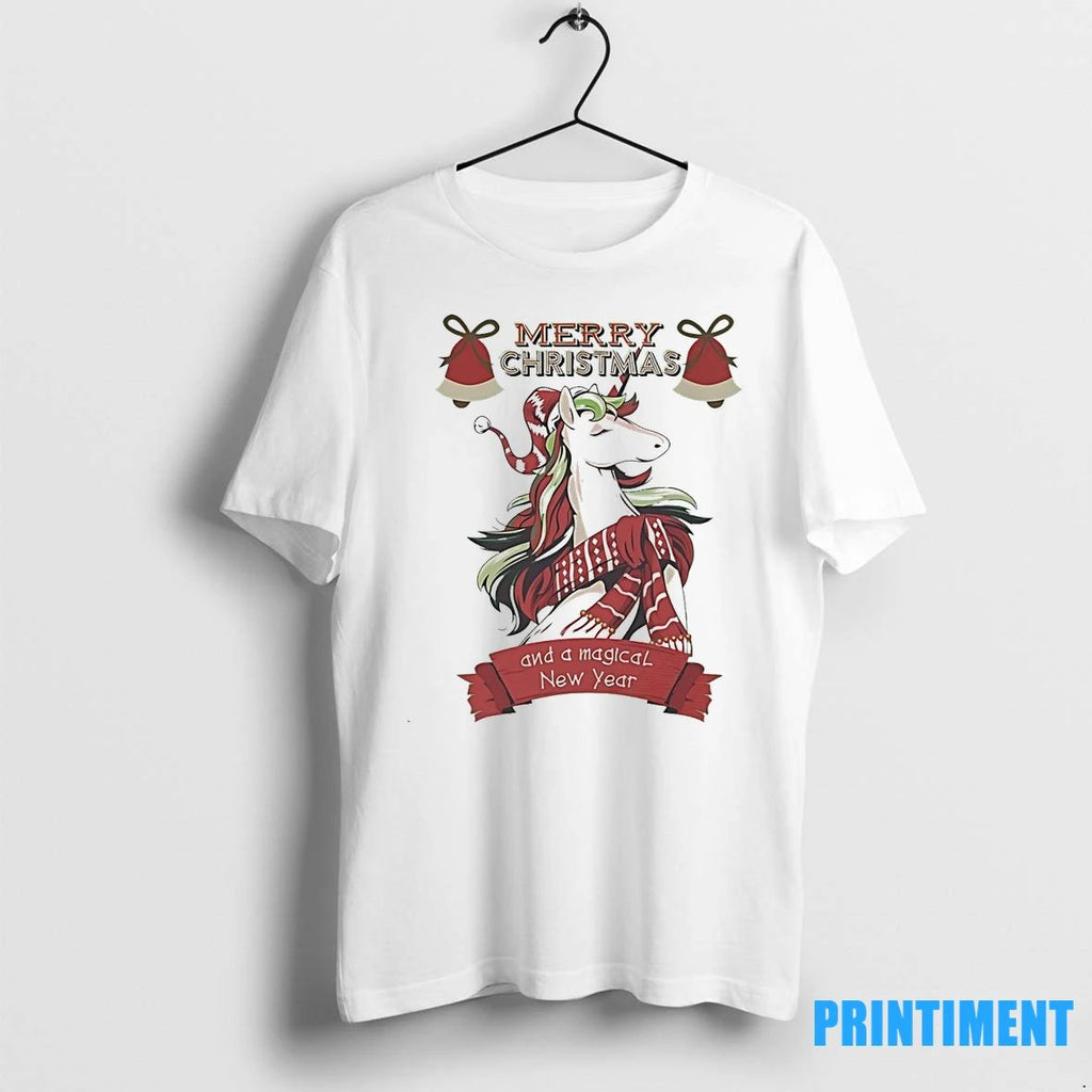 Elegant Christmas Unicorn Scarf Merry Holiday Tshirts Sweater Unisex