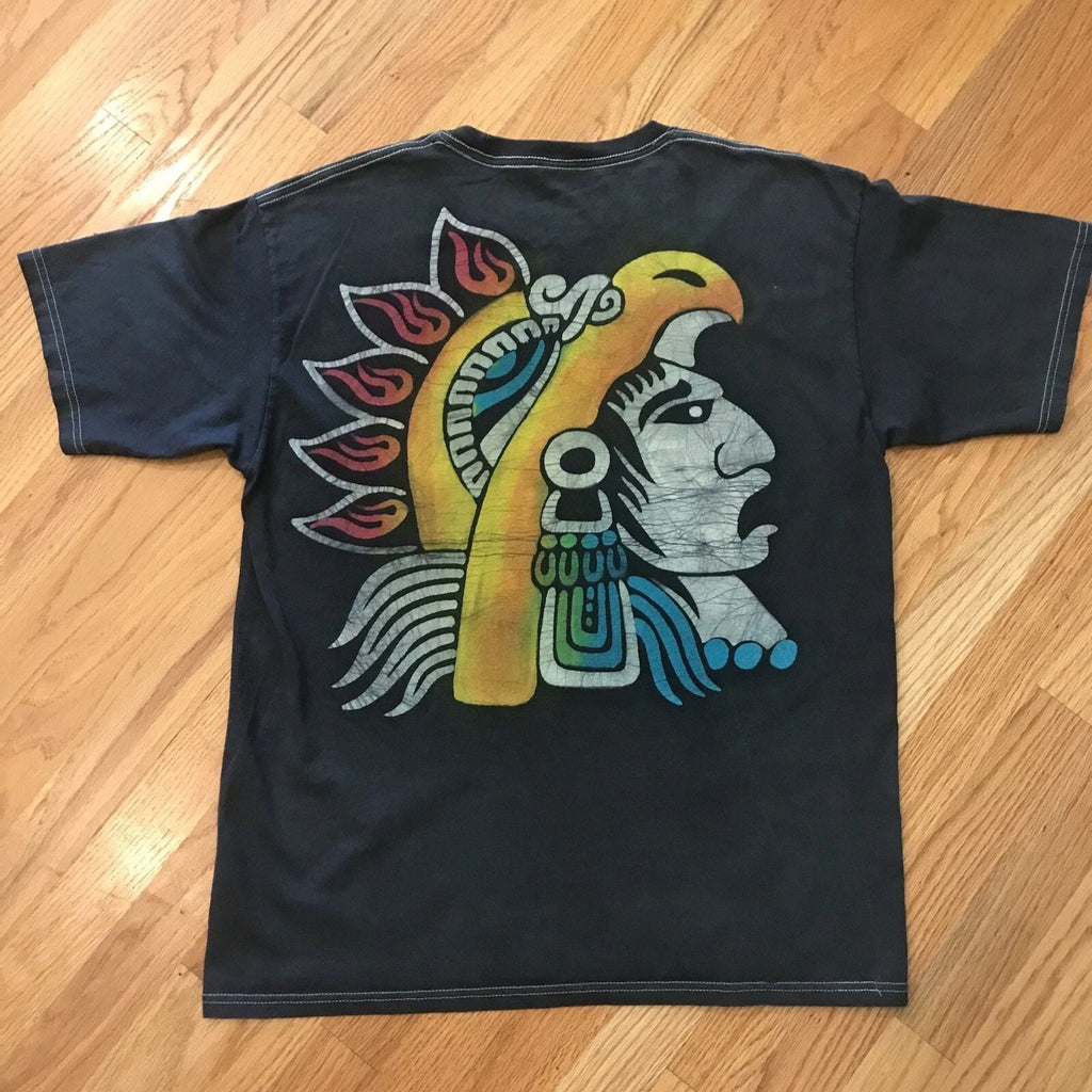 Vintage Yazbek Mayan Aztec Double Sided Artistic Quality Print Mens Large Mexico Unisex