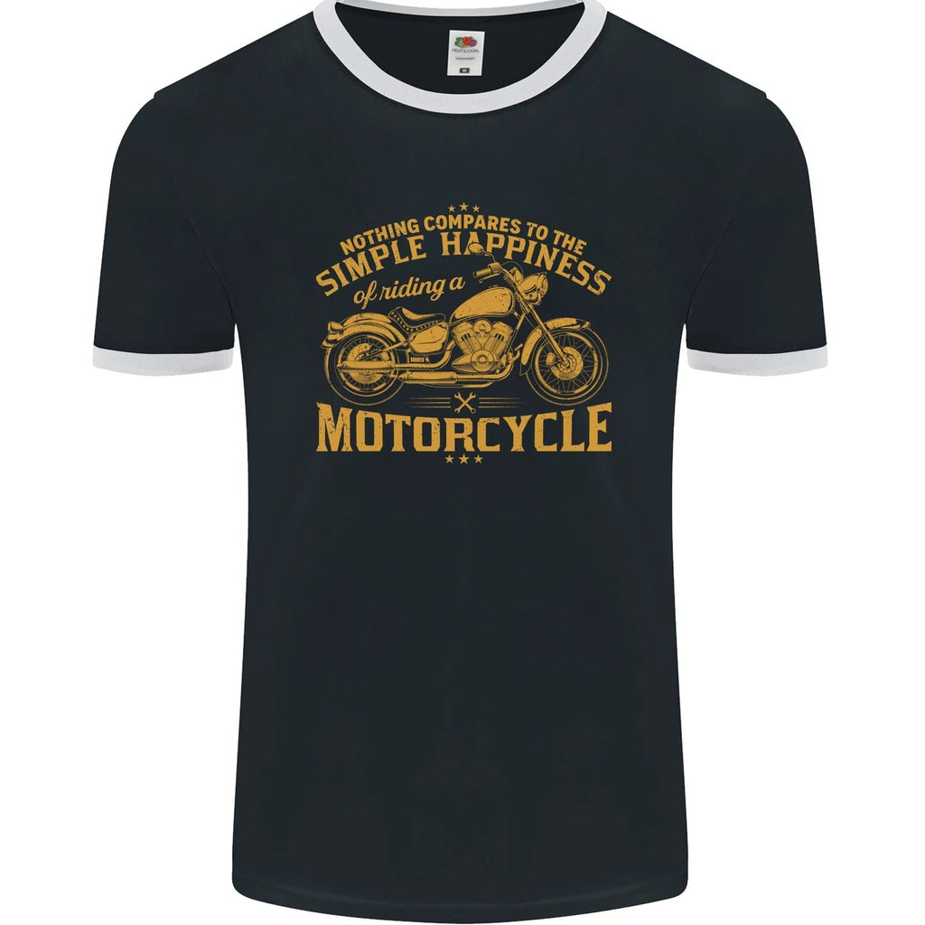 Simple Happiness Biker Motorcycle Motorbike Mens Ringer FotL Unisex