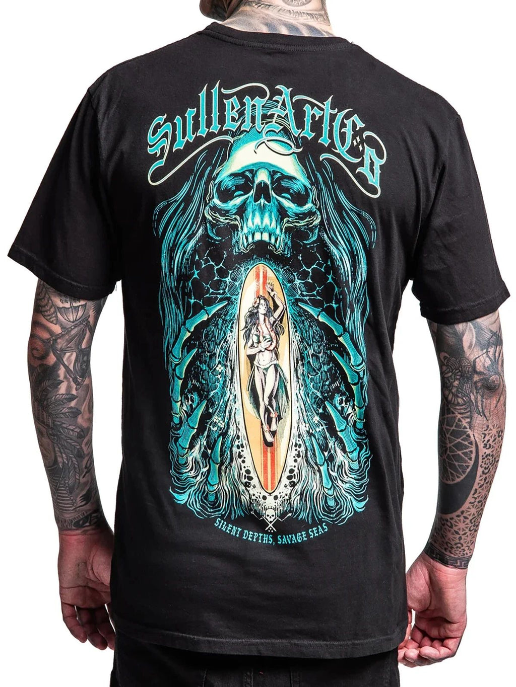 Sullen Men's Silent Depths Short Sleeve Premium Surfer Girl Skull Tee Unisex