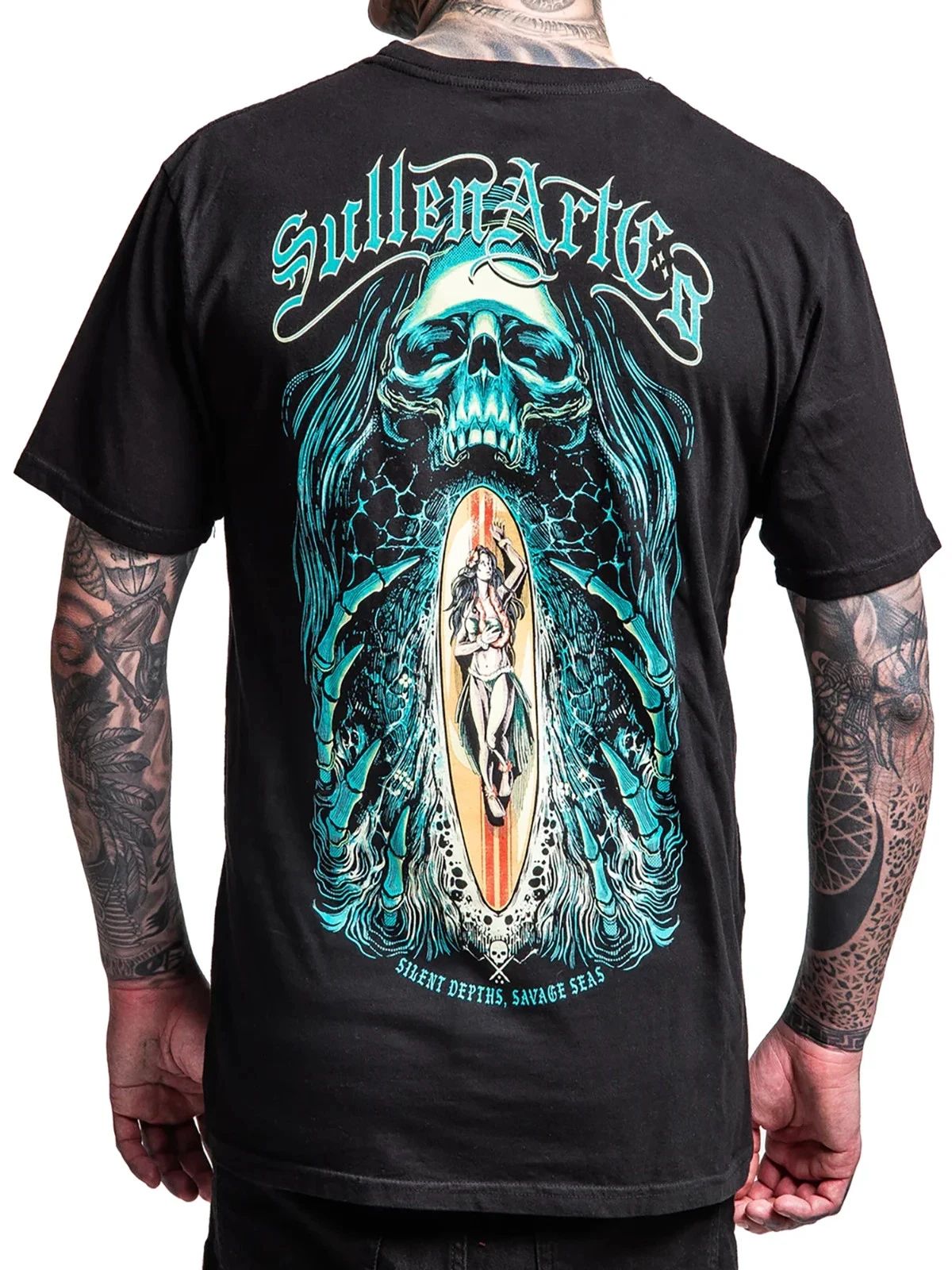 Sullen Men's Silent Depths Short Sleeve Premium Surfer Girl Skull Tee Unisex