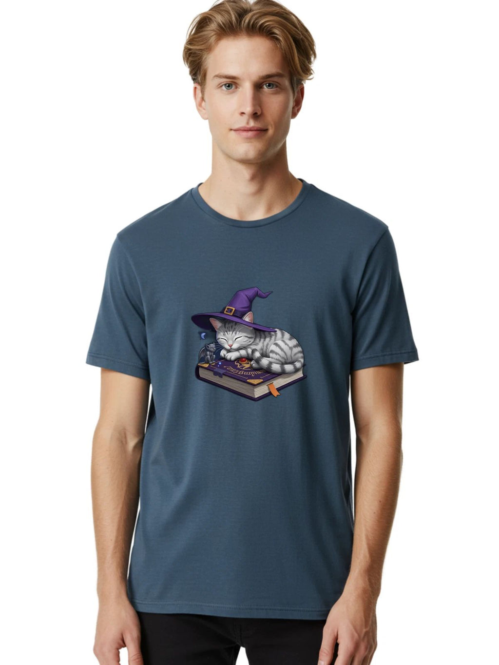 Sleeping-Cat-Wizard-1 Mens Graphic Tee, 100% Cotton, Casual Summer Wear Unisex