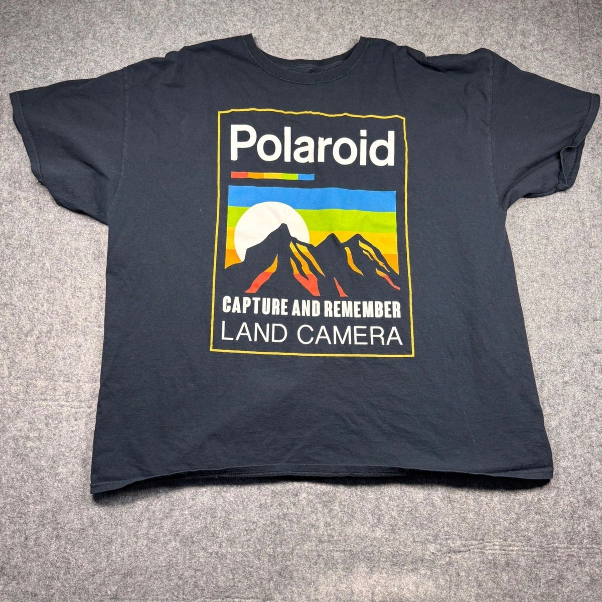 Polaroid Land Camera Graphic Mens 3XL Black Retro Mountain Logo Tee Unisex