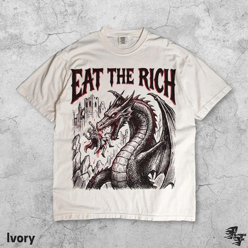 Eat The Rich Dragon Graphic , Vintage 90s Style Fantasy Tee Unisex