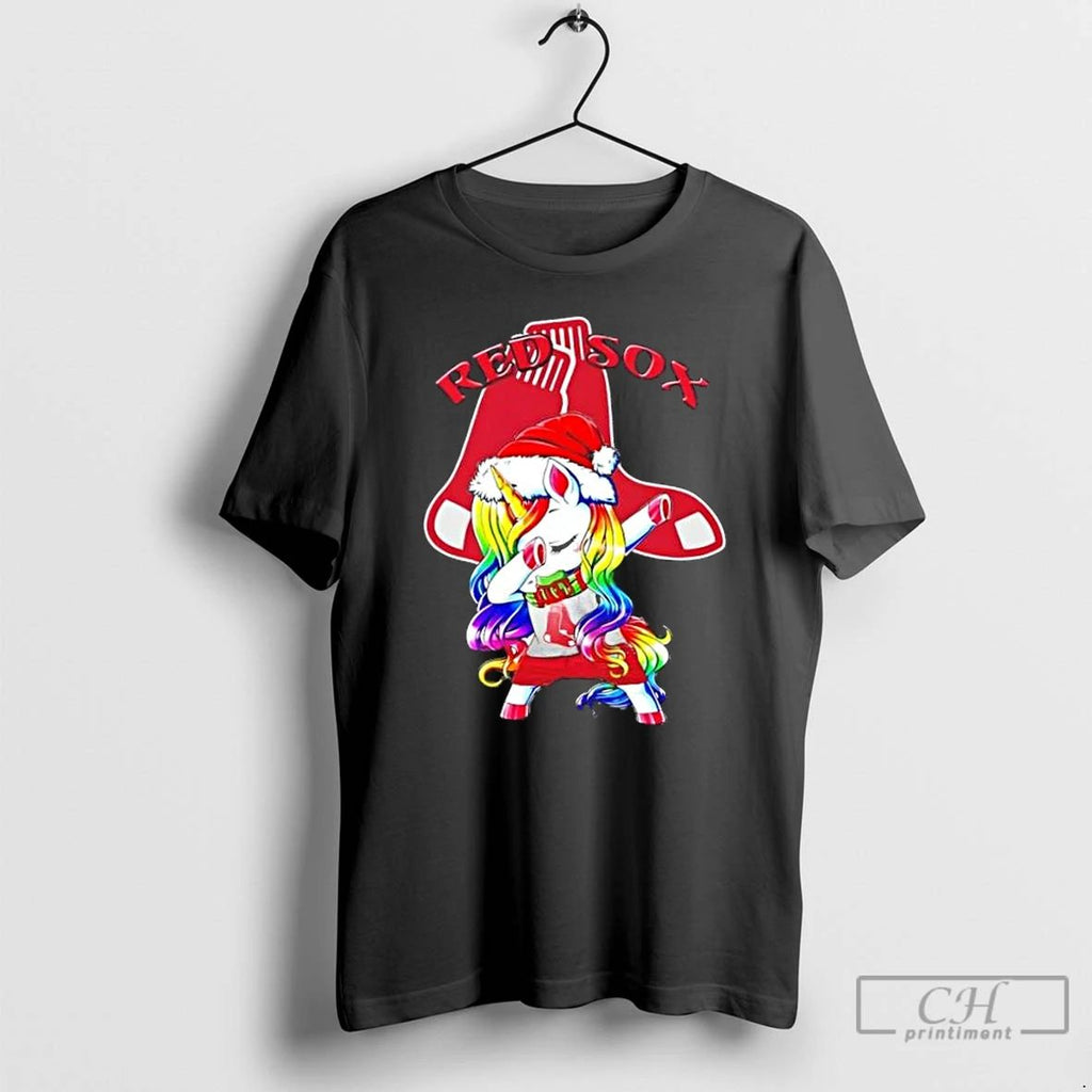 Classic Boston Red Sox X Unicorn Santa Hat Dabbing Merry Christmas T Shirts Unisex