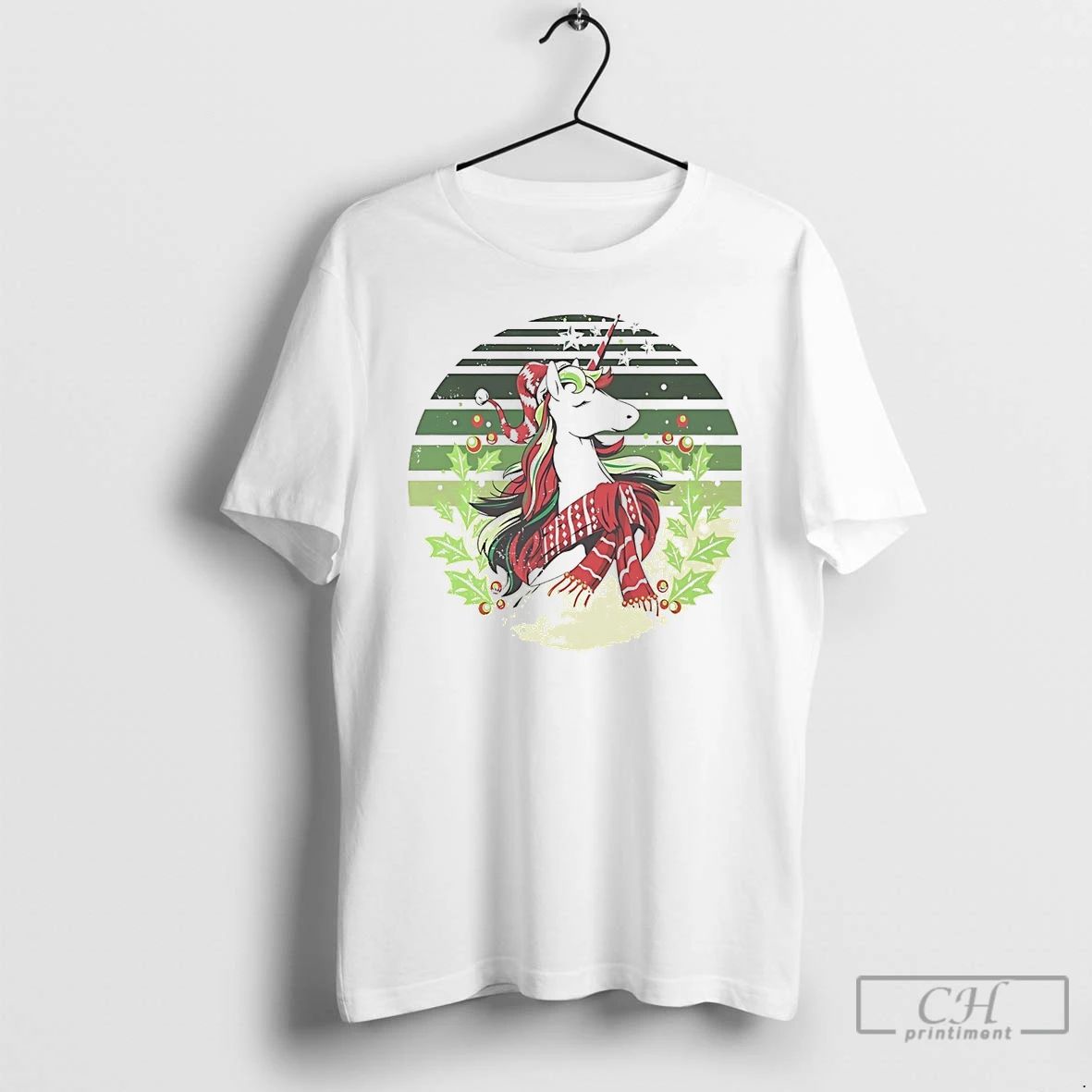 Classic Unicorn Elegant Green Scarf Christmas White T Shirts Unisex