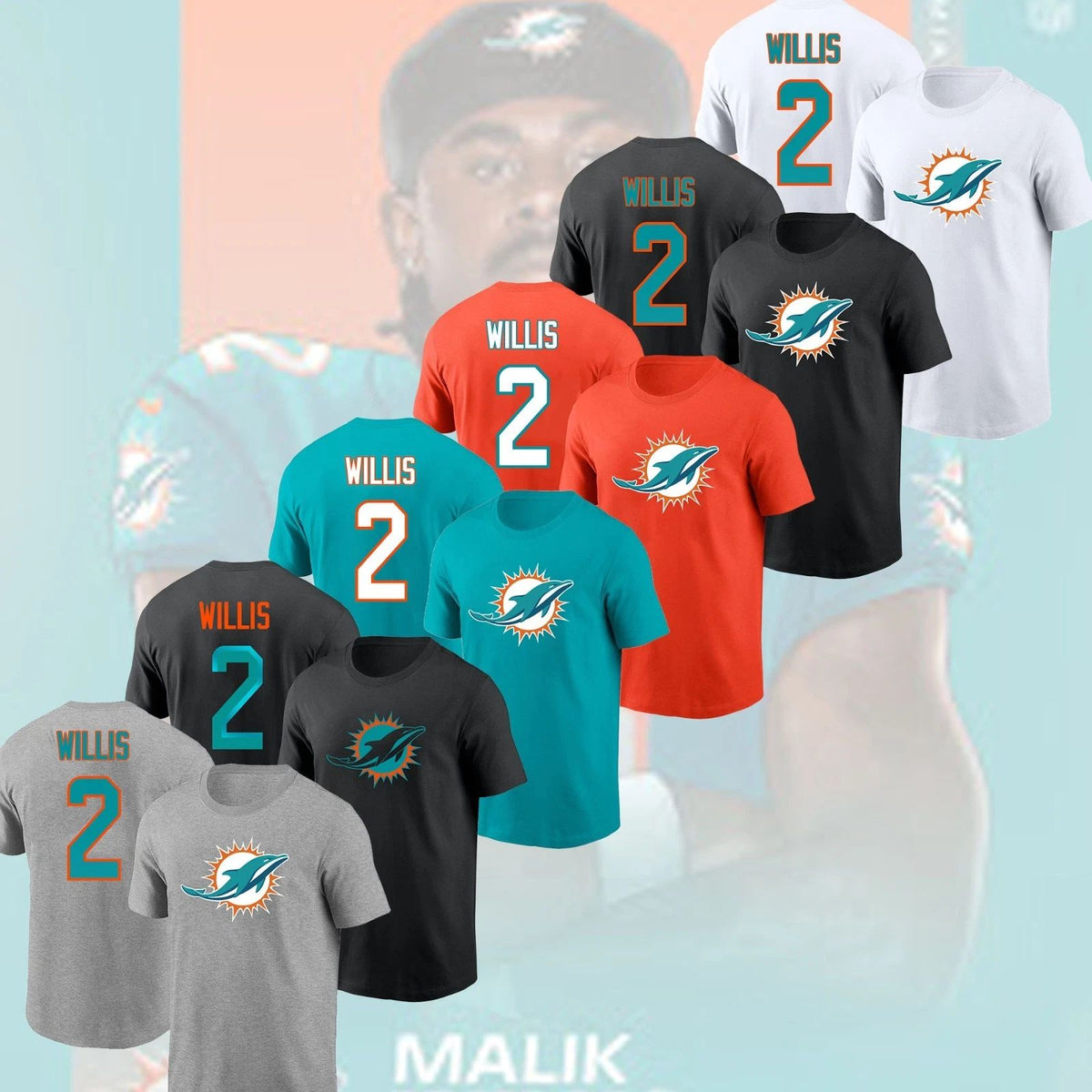 NEW SALE! Malik Willis #2 Miami D0lphins 2026 Name & Number Fan Gifts Unisex