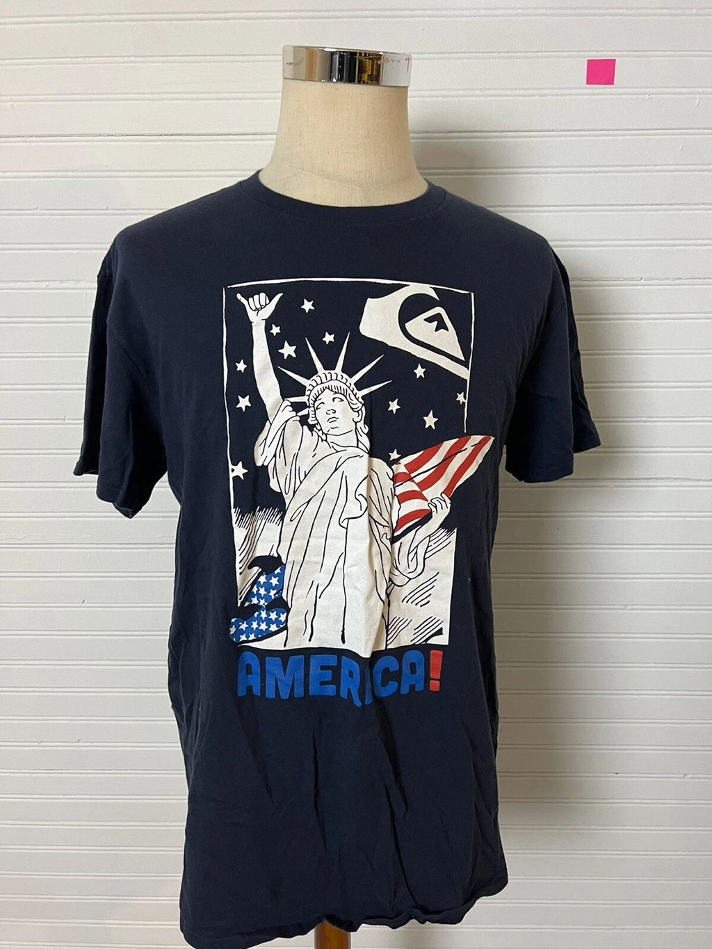 Quiksilver America Statue of Liberty Surfboard Blue T Shirt Men’s L Unisex
