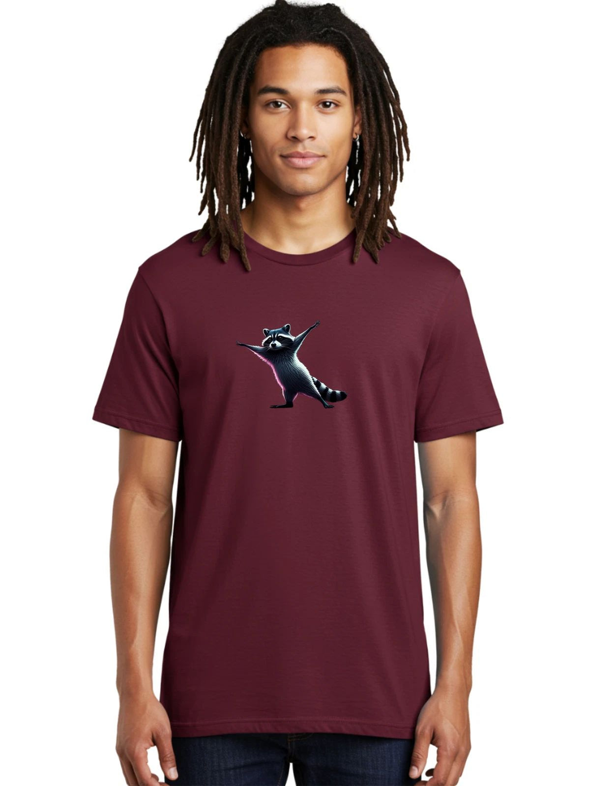 Yoga-Raccoon Mens Graphic Tee, 100% Cotton, Casual Summer Wear Unisex