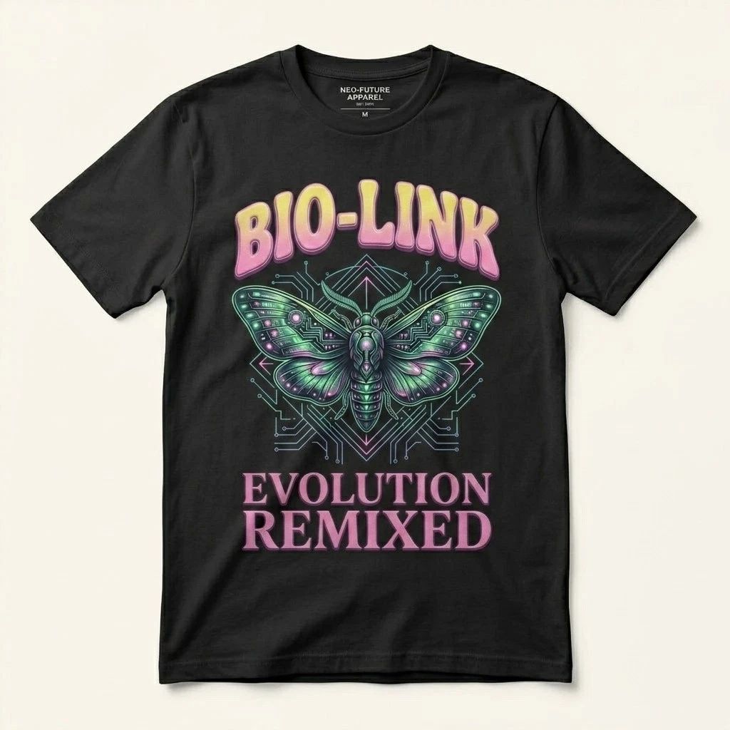 Bio-Link Evolution Remixed Cyberpunk Moth Techwear Futuristic Sci-Fi Tee Unisex