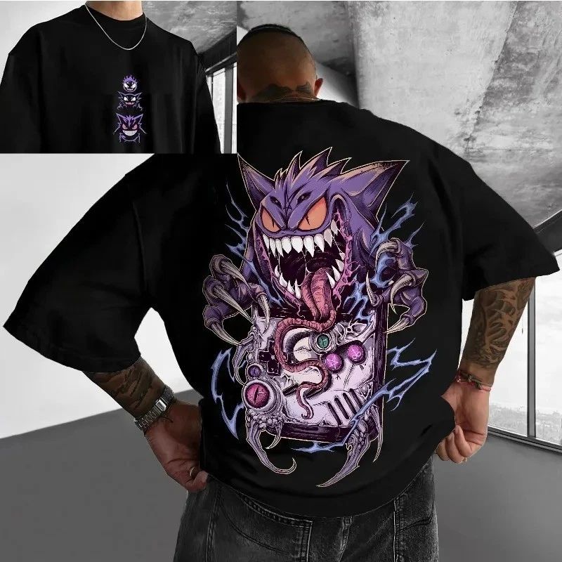 Gengar Anime Mens Oversized 100% Cotton Harajuku Y2K Half Sleeve Unisex
