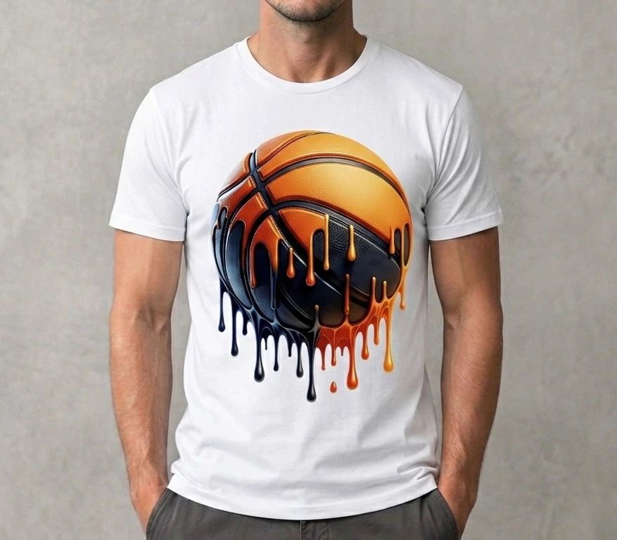 Melting Basketball Graphic – Urban Streetwear Dripping Sports Tee Unisex
