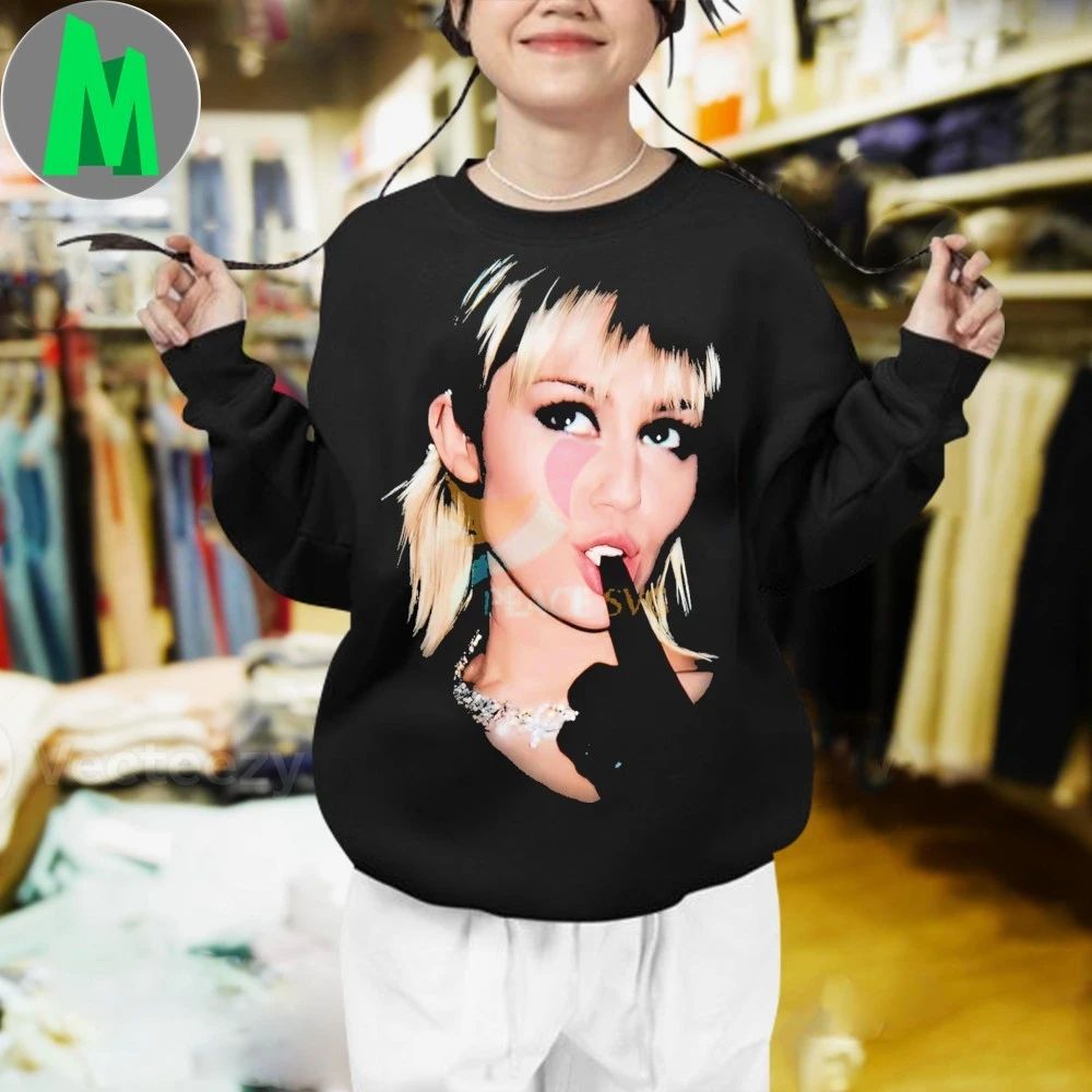 Original Miley Cyrus Blonde Hair Black Glove Playful Pose Shirt Unisex
