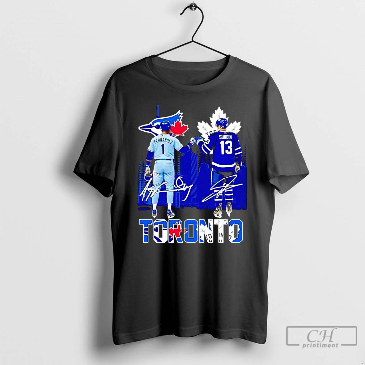 Classic Blue Jays Fernandez And Maple Leafs Sundin Fist Bump Toronto Skyline T Shirts Unisex