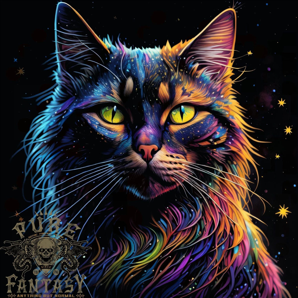 Fantasy Cat With Cool Colours 7 Mens 100% Cotton Unisex