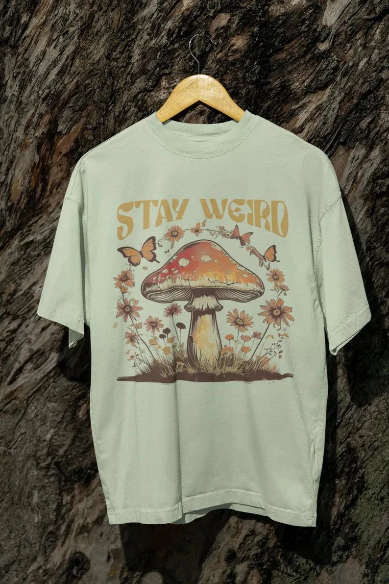Stay Weird Hippie Mushroom Comfort Tee Boho Aesthetic Design Gift Unisex