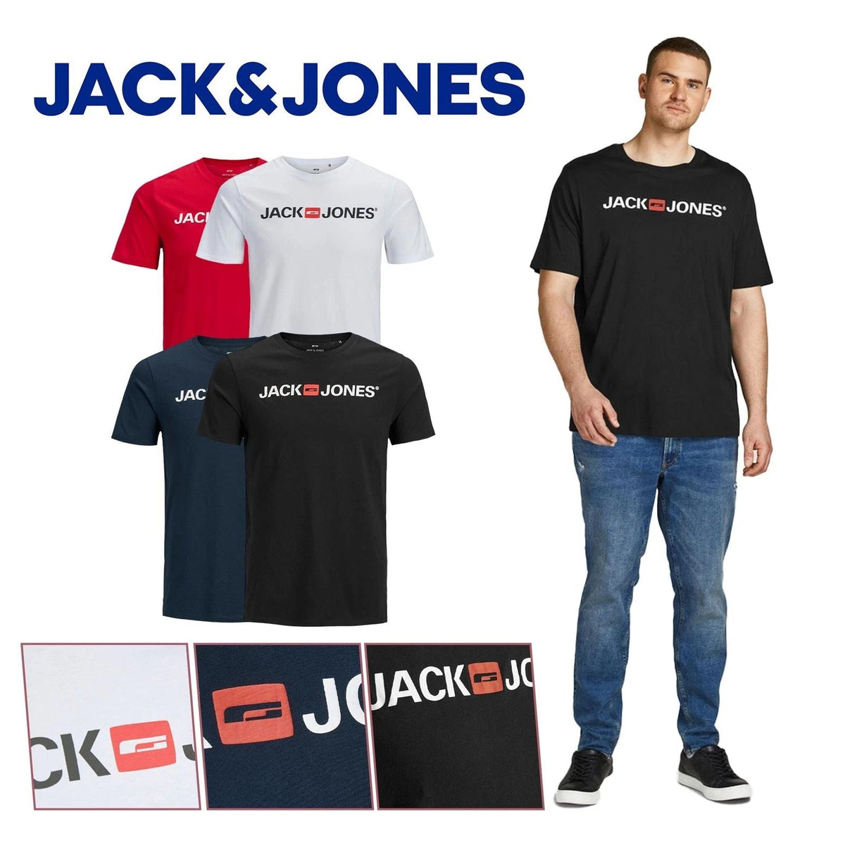 Jack & Jones Men's Big & Tall s Short Sleeve Plus Size Designer Tee Top Unisex