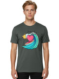 Surfing-Heart Mens Graphic Tee, 100% Cotton, Casual Summer Wear Unisex