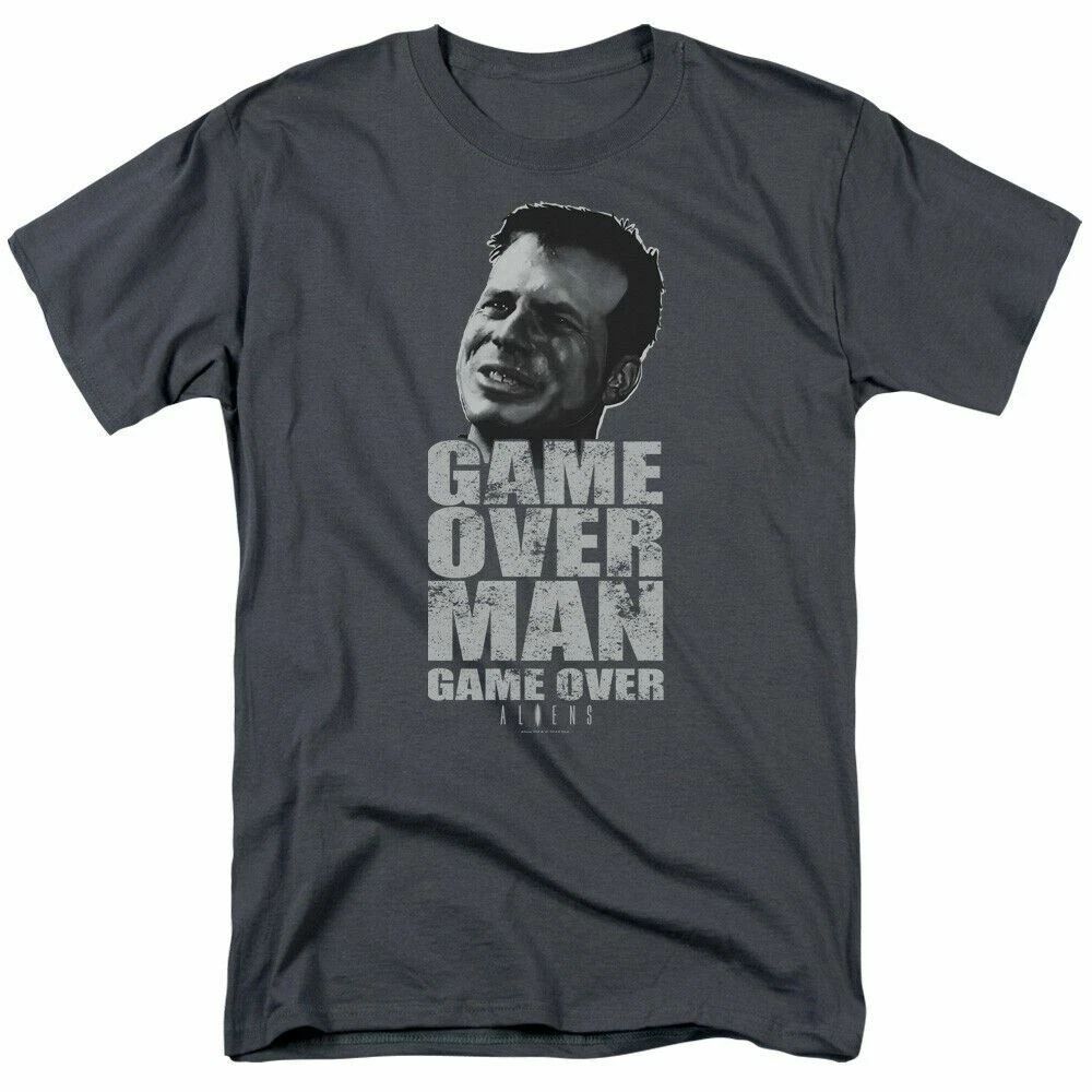 Alien Game Over Man T Shirt Mens License Movie Sci-Fi Horror Tee Charcoal Unisex