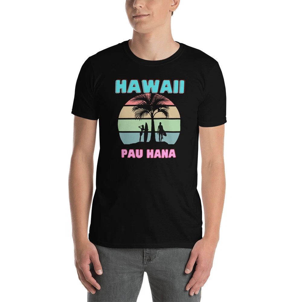 Hawaii surfer palm tree tshirt say aloha with HANA Unisex