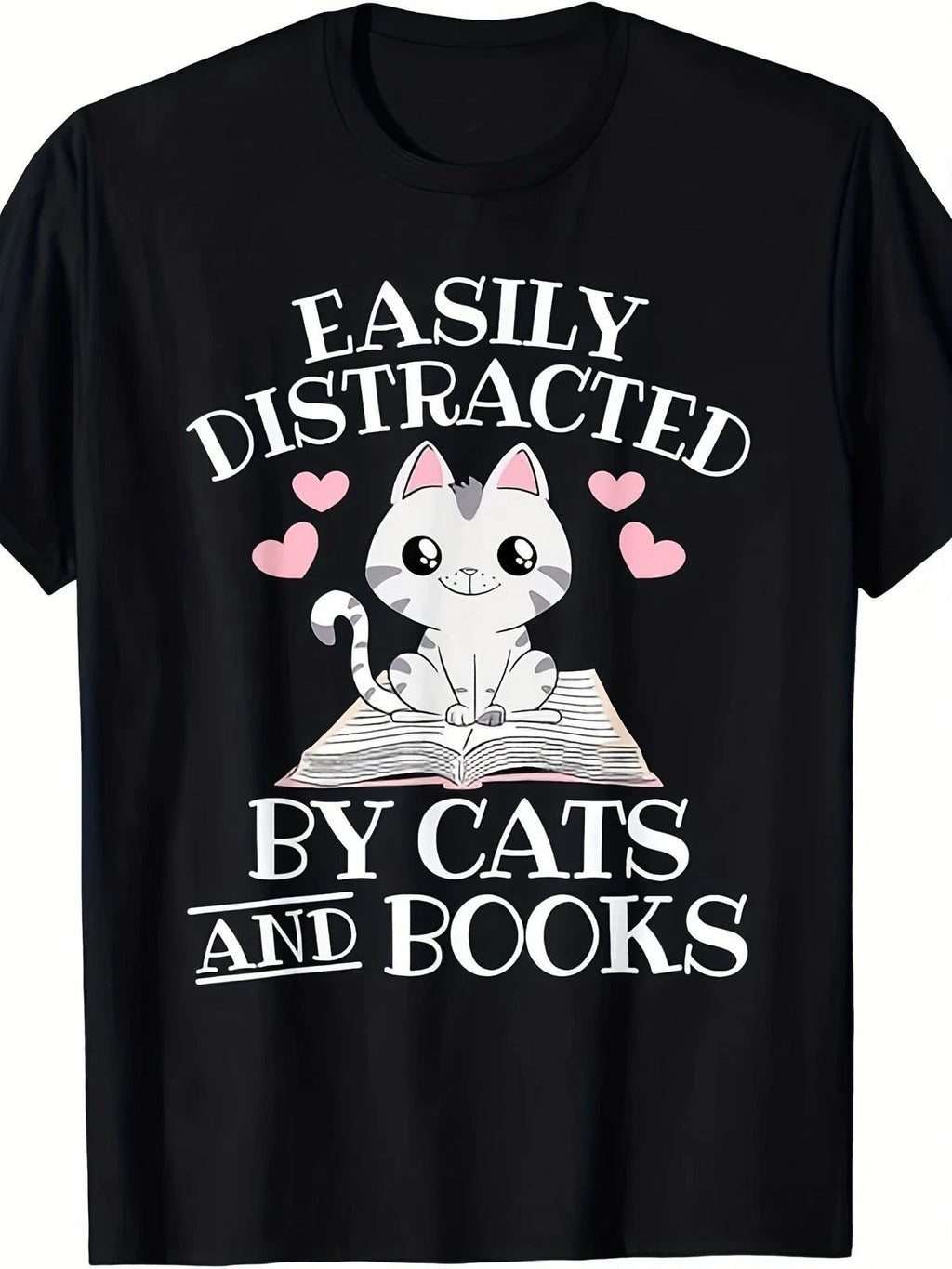 Easily Distracted By Cats & Books Funny - Cat Book Lover Gift, Unisex Unisex