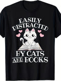 Easily Distracted By Cats & Books Funny - Cat Book Lover Gift, Unisex Unisex