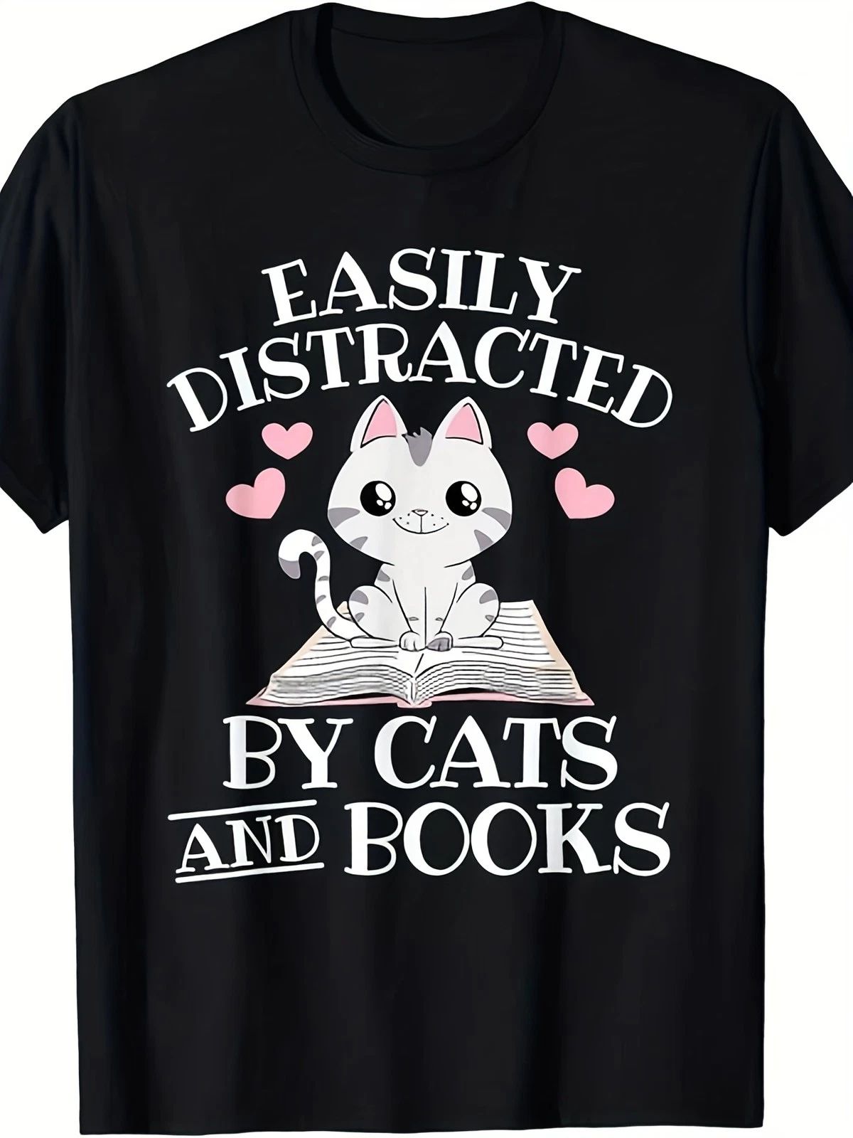 Easily Distracted By Cats & Books Funny - Cat Book Lover Gift, Unisex Unisex