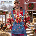 Funny Santa Rooster Overalls Ugly Christmas 3D Hoodie