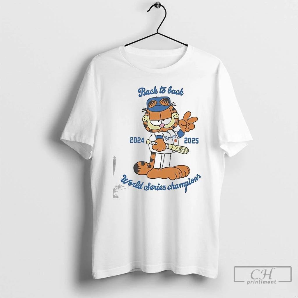 Premium Lasagna Cat Los Angeles Dodgers Back 2 Back World Series Champions 2025 T Shirts Unisex