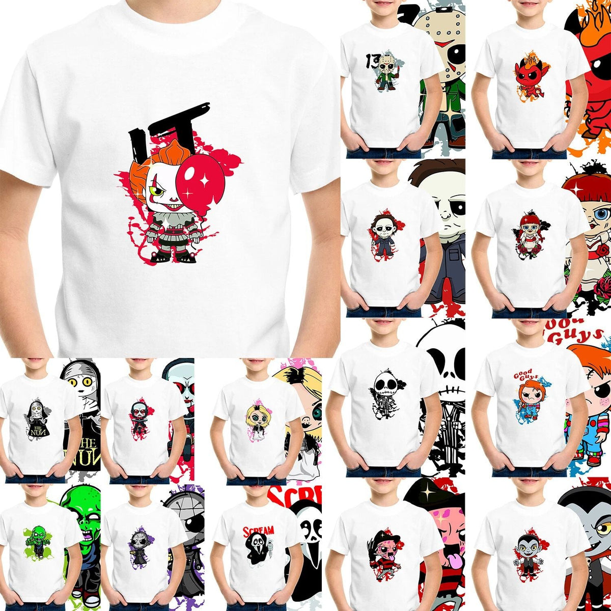 Horror Halloween Gift Men Adult Kids Pennywise Jason Scream IT Top Tee Unisex