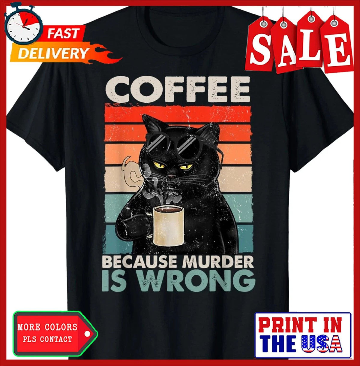 Vintage Coffee Because Murder Is Wrongs Essential Cat Lover Gift Unisex Unisex