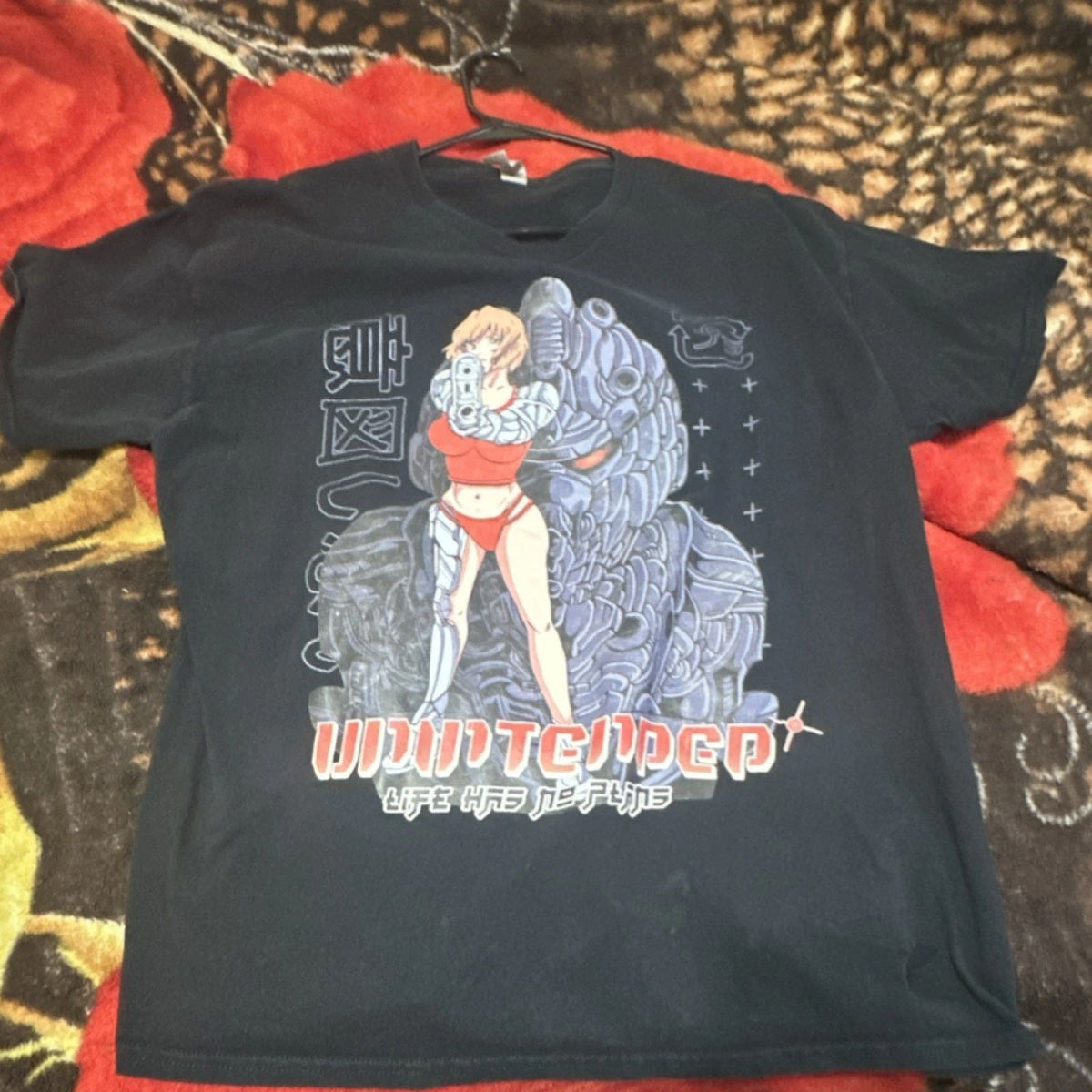 Gildan Anime Robot Graphic Print Black Men's Large Short Sleeve Unisex
